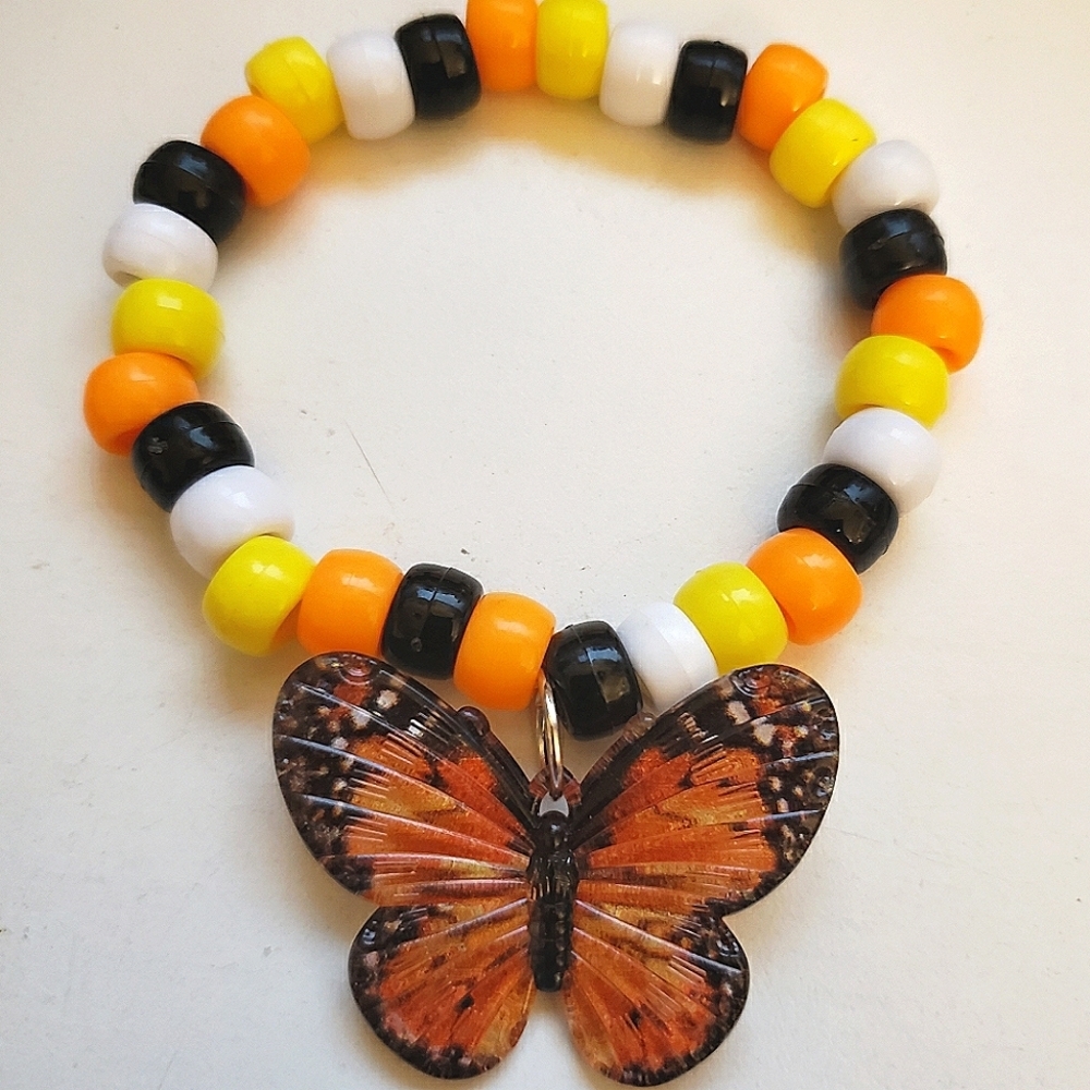 Handmade Orange Butterfly Charm Kandi Bracelet